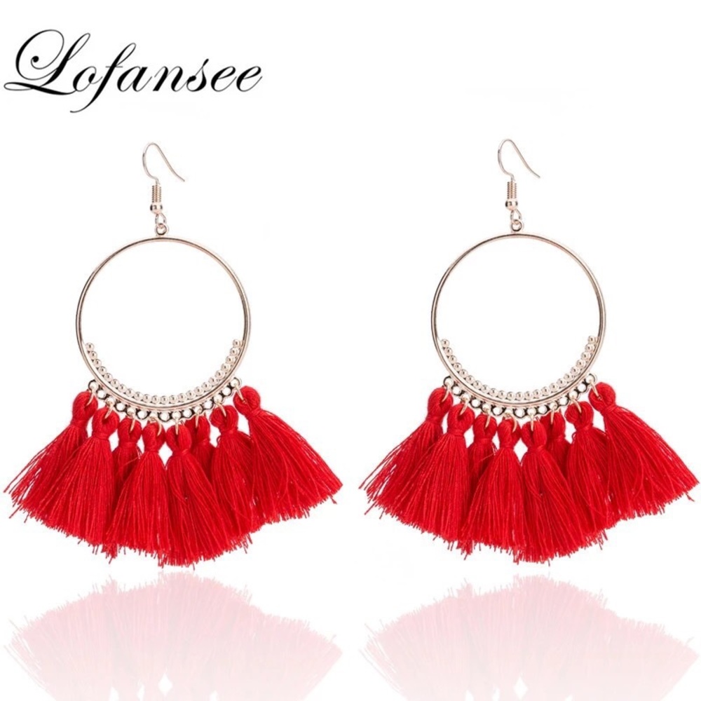 Vintage Bohemian Handmade Cotton Tassel Earrings